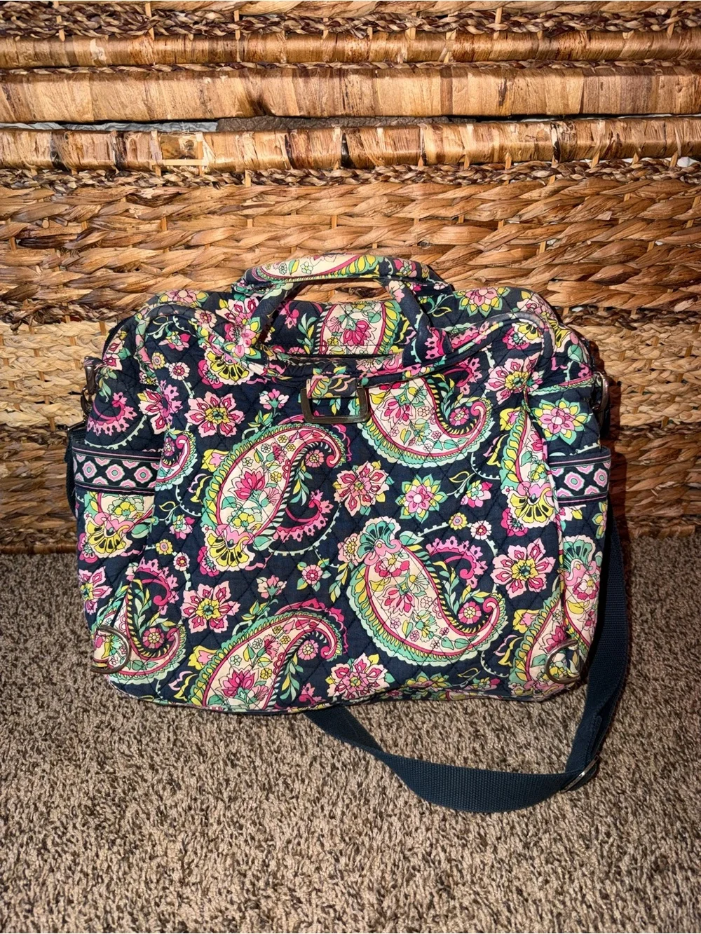 Vera Bradley Navy Floral Paisley Quilted Diaper Bag